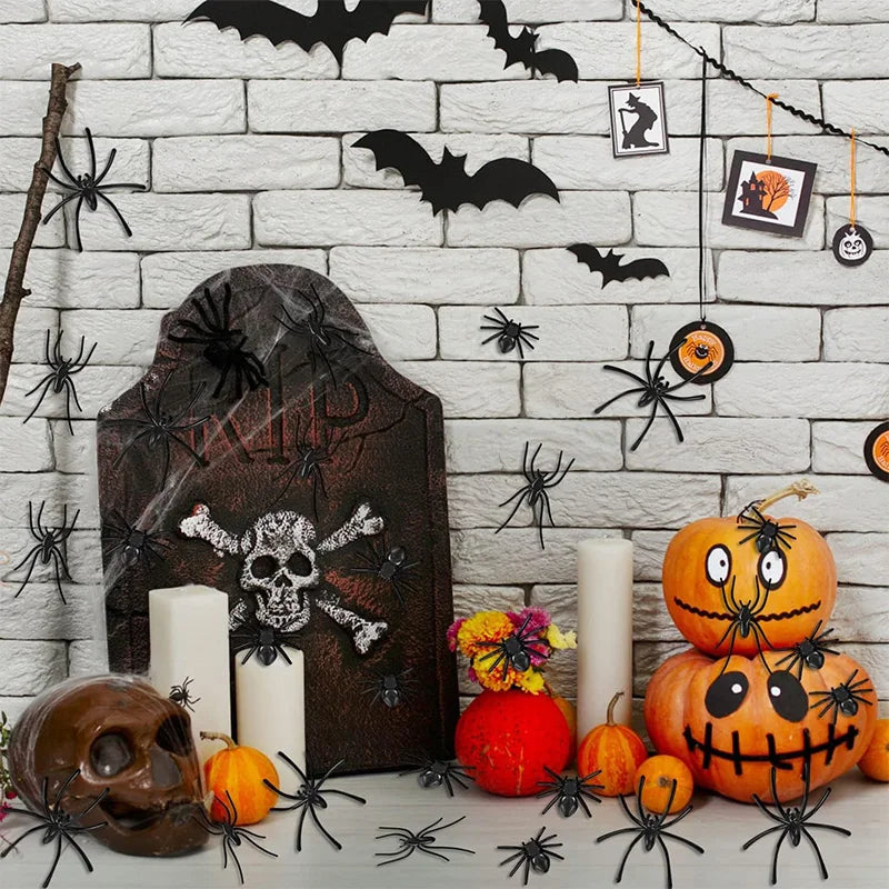 Mini Fake Plastic Spiders for Halloween DIY Party Decorations - Black