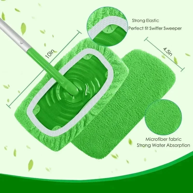 Reusable Microfiber Mop Pads for Floor Cleaning - Green, 25.5x11.5cm