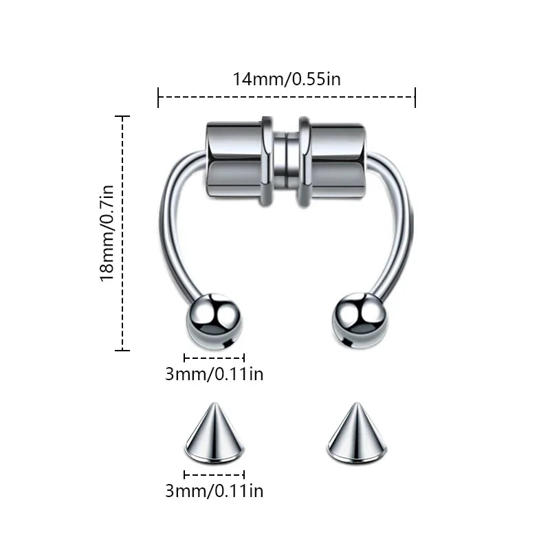 Women Fake Nose Ring Hoop Septum Piercing Body Jewelry - Stainless Steel Magnet