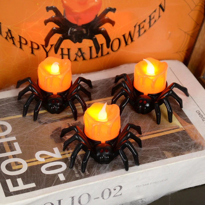 Halloween Decorations LED Candle Light with Plastic Spider and Pumpkin Lamp for Haunted House & Party