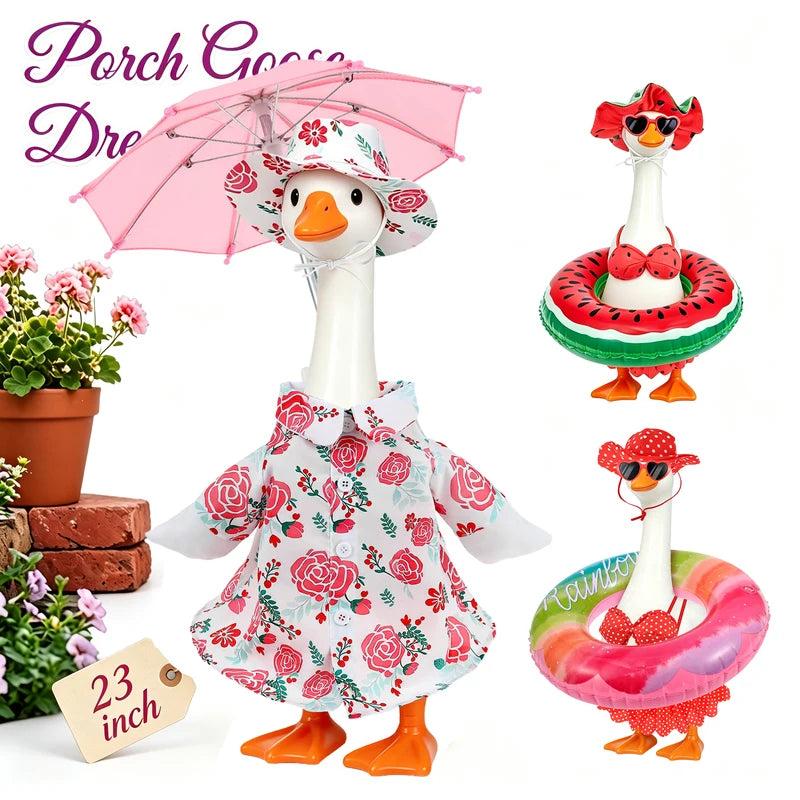 Porch Goose Raincoat Outfit Set with Umbrella & Hat - Garden Decor for 23 Inch Statues