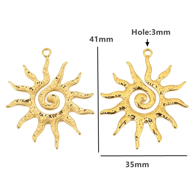 4pcs Stainless Steel Vintage Sunflower Heart Spiral Vortex Charms for DIY Jewelry Making