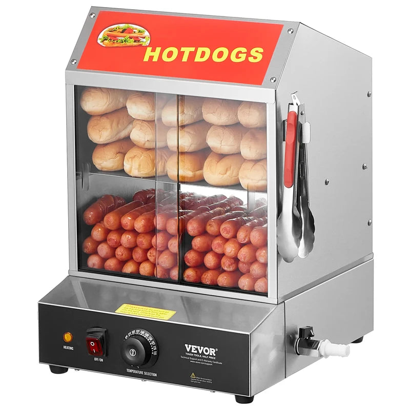 Stainless Steel Hot Dog Steamer with Temperature Control 27/37L Dual Tiers