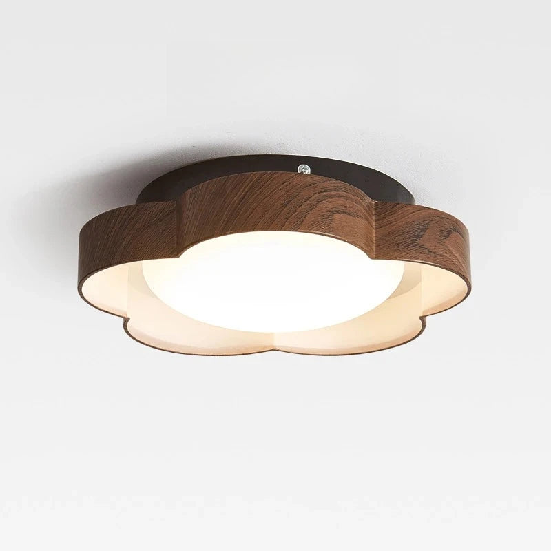 Retro Flower Shaped Ceiling Light - Ultra-Thin Wood Grain Walnut Indoor Home Decor