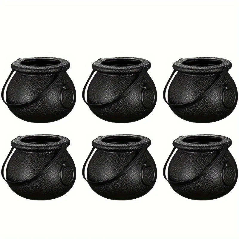 6pcs Halloween Witch Cauldron Candy Jars Mini Trick-or-Treat Decoration Props