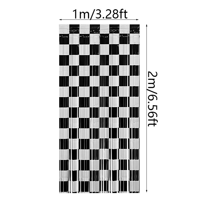 Racing Car Birthday Party Decor Foil Curtain Backdrop & Photo Booth Props