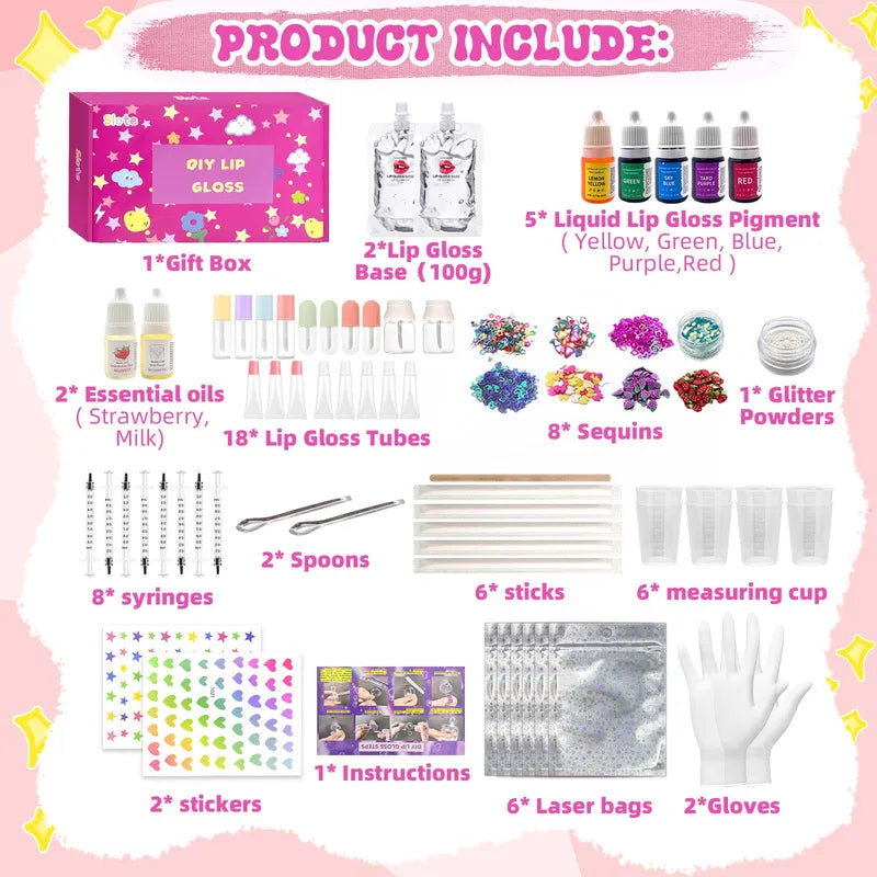 DIY Lip Gloss Making Kit with 70 Pieces Glitter Lip Gloss Set for Beginners