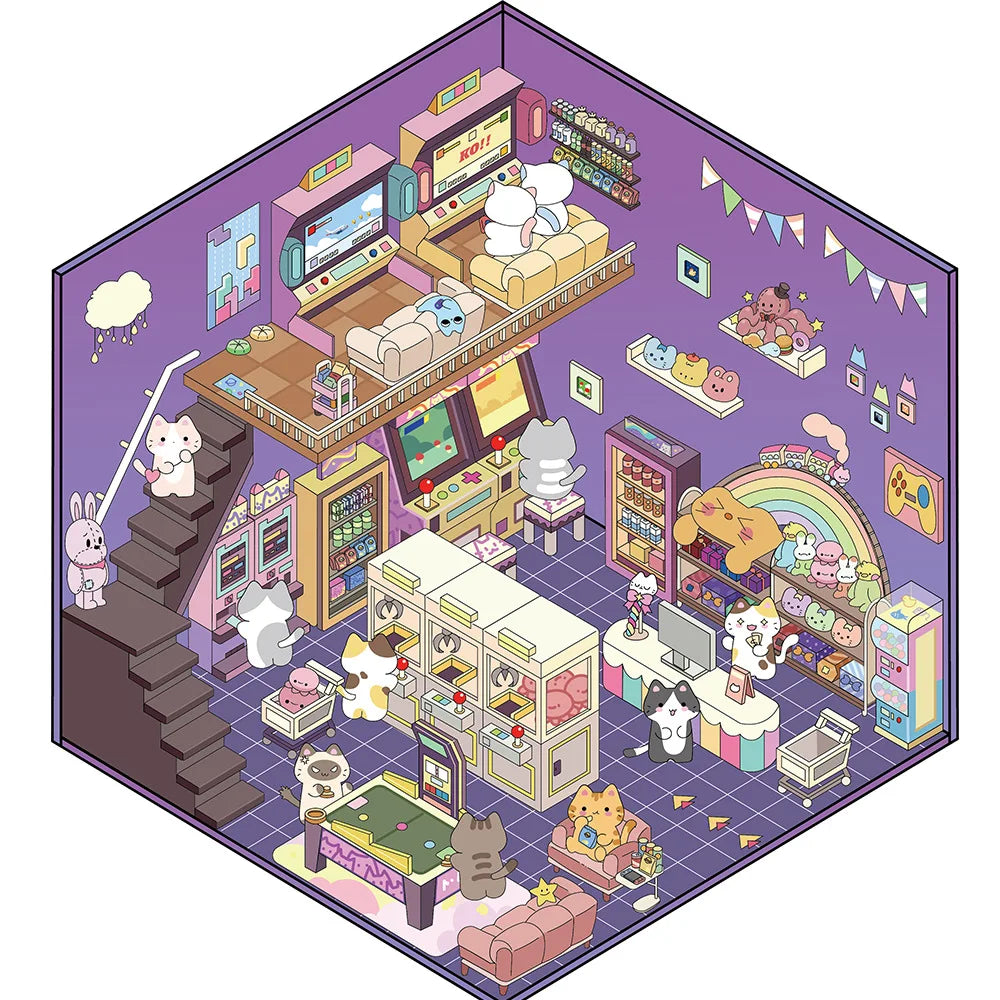 Cute 3D House Scene Stickers for DIY Crafts and Decompression - Miniature World Decor
