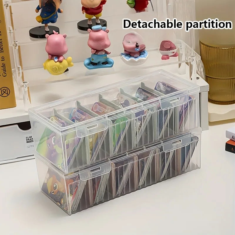 Transparent Storage Box with Lid and Removable Divider for Cards Jewelry Beads and More