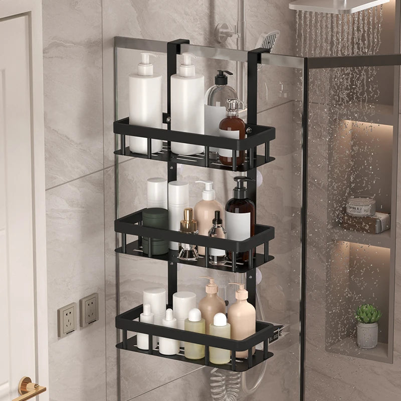 Wall-Mounted Bathroom Storage Rack for Shower Supplies - Door or Wall Mount