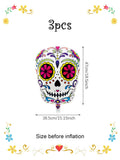Colorful Flower Skull Aluminum Foil Balloons Halloween Party Decorations 3pcs