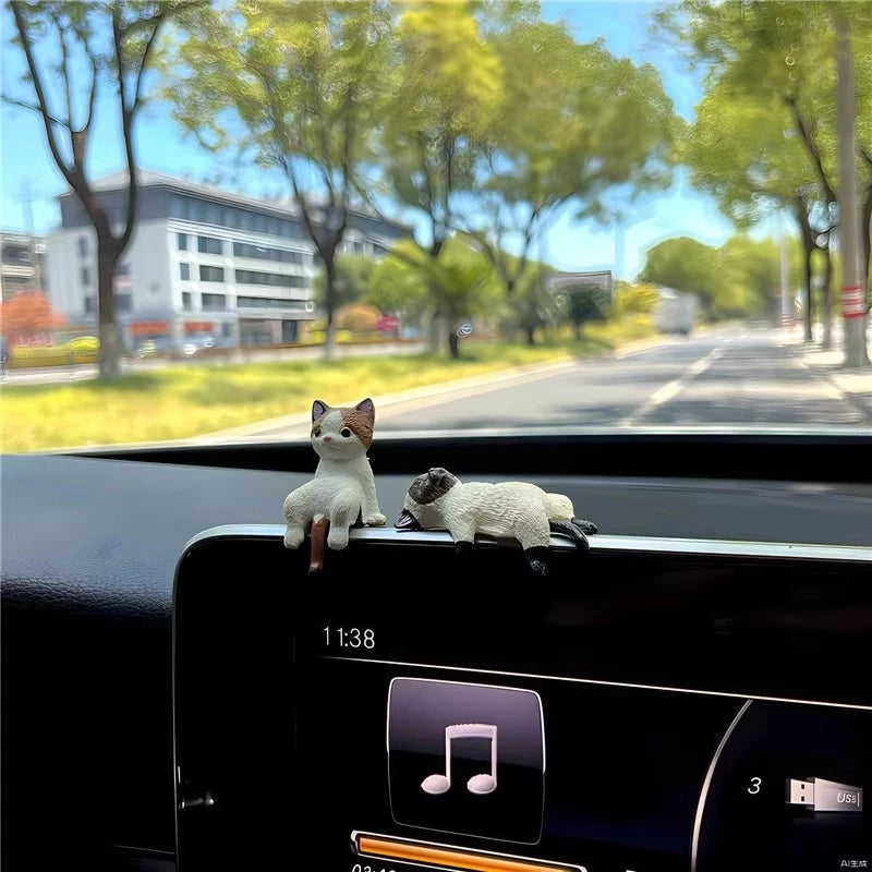 Mini Sleeping Cat Car Ornament - Cute Resin Landscape Model for Car Interior & Desk Decor