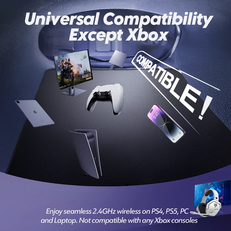 Wireless Gaming Headset with Dual Bluetooth & 2.4GHz for PS5, PC, Mobile