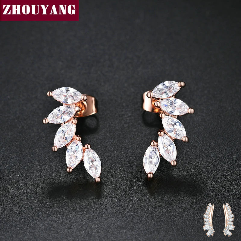 Stud Earrings for Women with Cubic Zirconia Angel Wings in Rose Gold & Silver