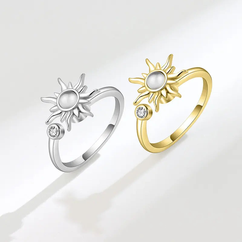 Adjustable Fidget Spinner Ring for Anxiety Relief Women Jewelry Crystal Flower Butterfly Animal Design
