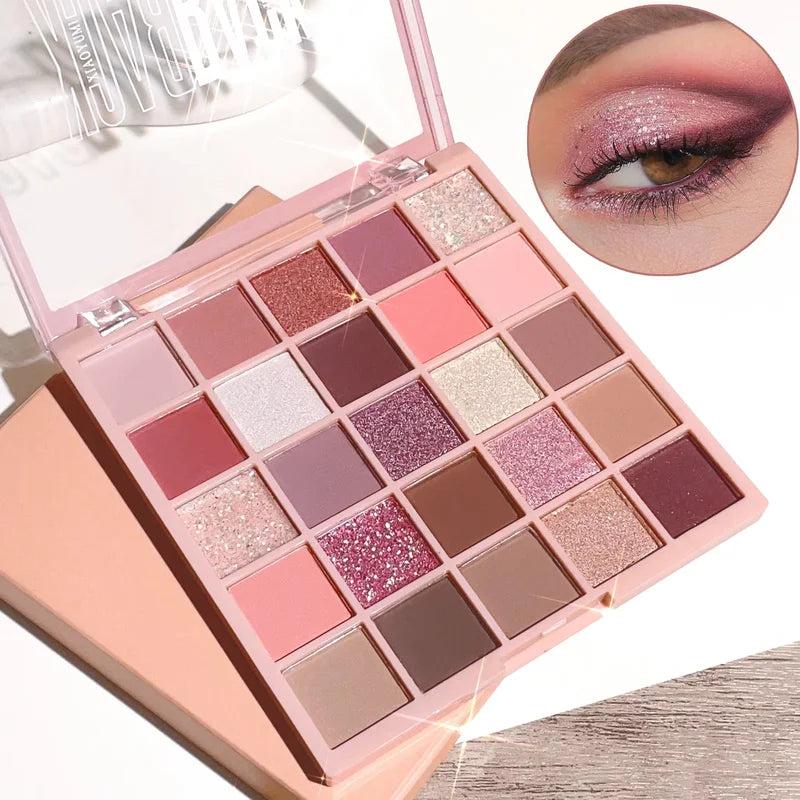 25-Color Eyeshadow Palette with Sparkling Powder & Pearl Sequin - Earth Tones & Bright Shades