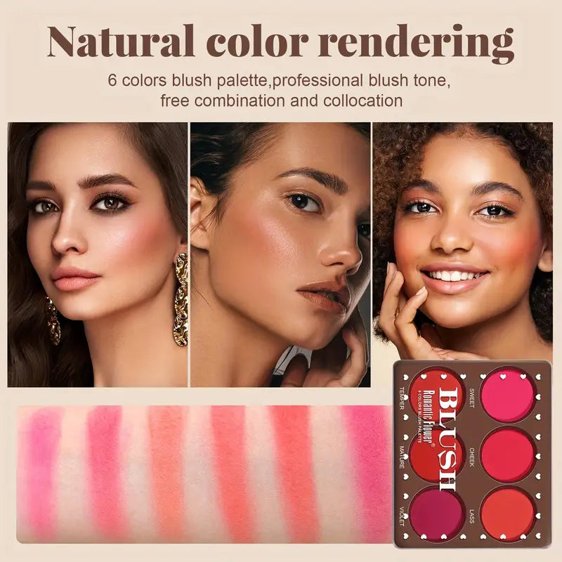 Waterproof Matte Blush Palette with 6 Colors - Natural Finish & Long-Lasting