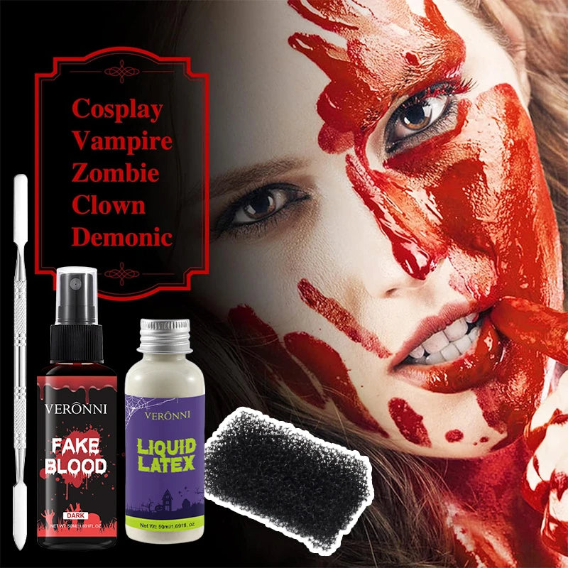SFX Makeup Kit with Fake Blood Spray & Liquid Latex for Wounds & Special Effects