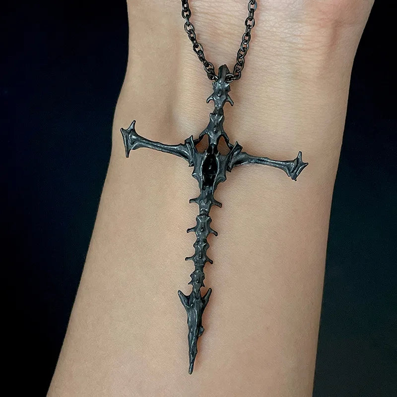 Diablo Skull Skeleton Cross Pendant Necklace Vintage Men's Jewelry