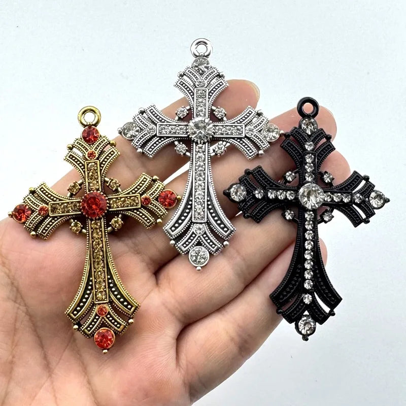 Cross Pendant Keychain Bag Charm Set - Retro Diamond Hip Hop Accessories DIY Jewelry