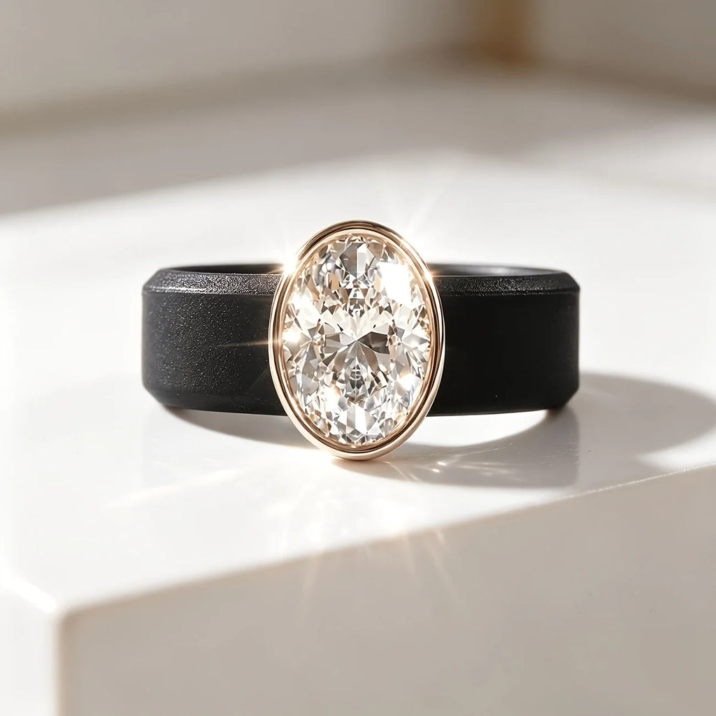 Sparkling CZ Black Silicone Ring - Wide Comfort Fit for Couples Wedding & Sport