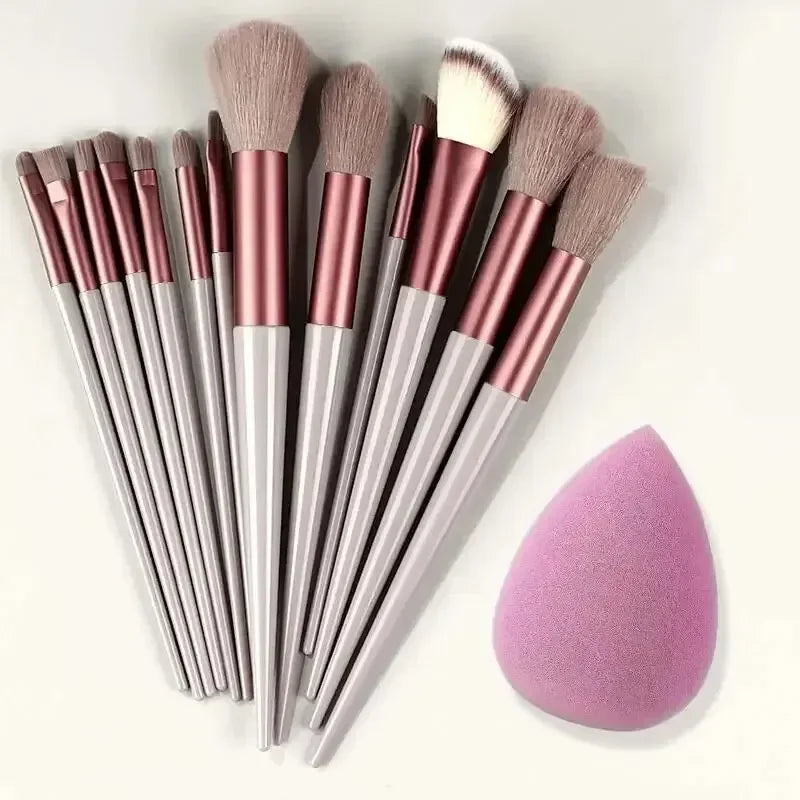 Professional Makeup Brush Set with Fluffy Kabuki & Blending Brushes for Face & Eyes