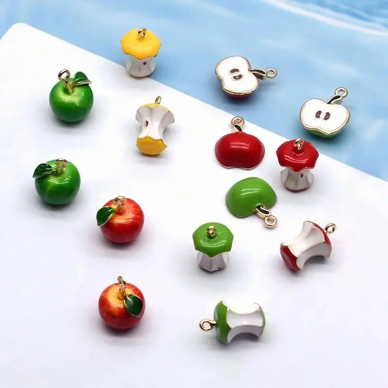 Fruit Drip Oil Charms Set for Jewelry Making - Apple Peach Mango Durian Pendants, Small Alloy DIY Necklace & Earring Charms