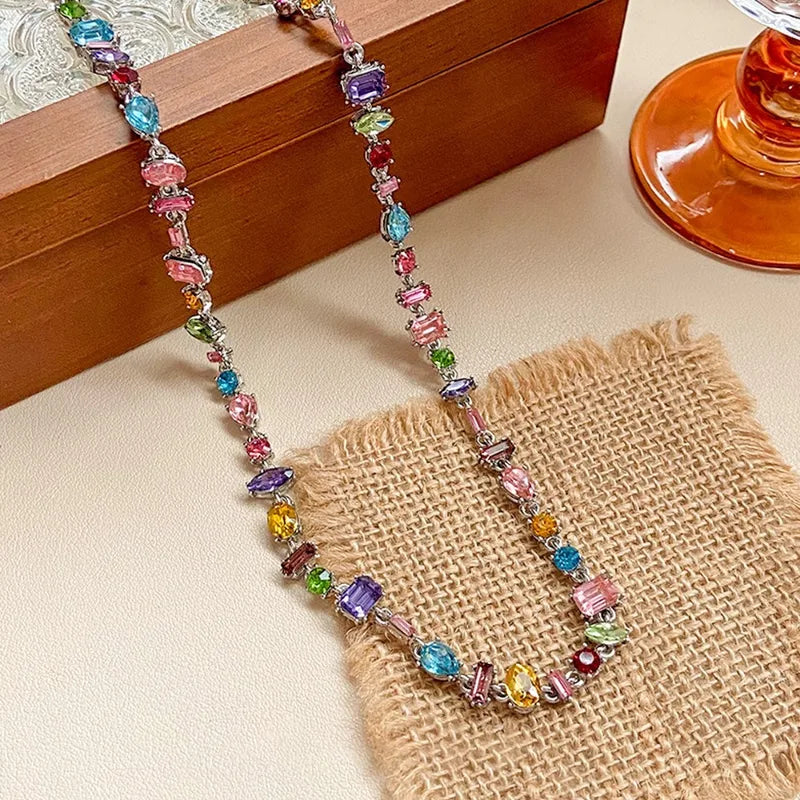 Colorful Zircon Beaded Jewelry Set for Women - Necklace & Bracelet Gift