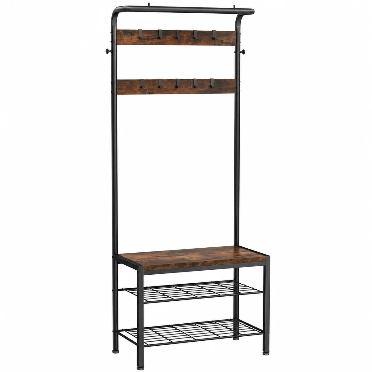 Multi-Functional Coat and Shoe Organizer with 2-Tier Shoe Rack and 12 Hooks