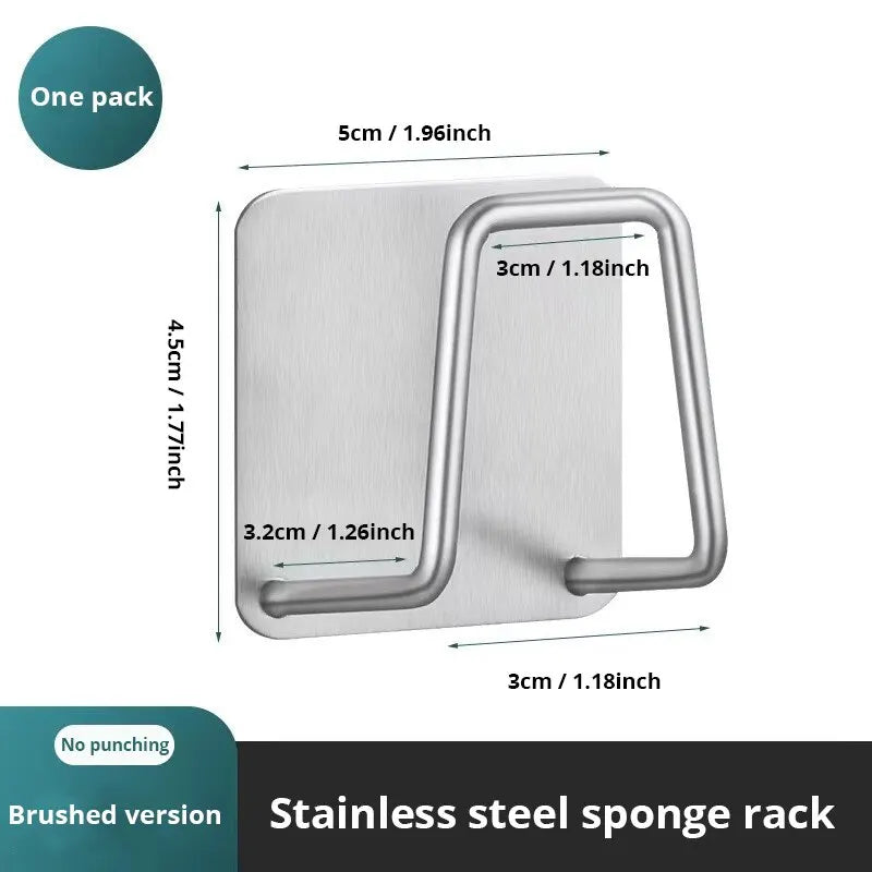 Stainless Steel Sink Sponge Rack Wall Mount Kitchen Organizer Draining Holder