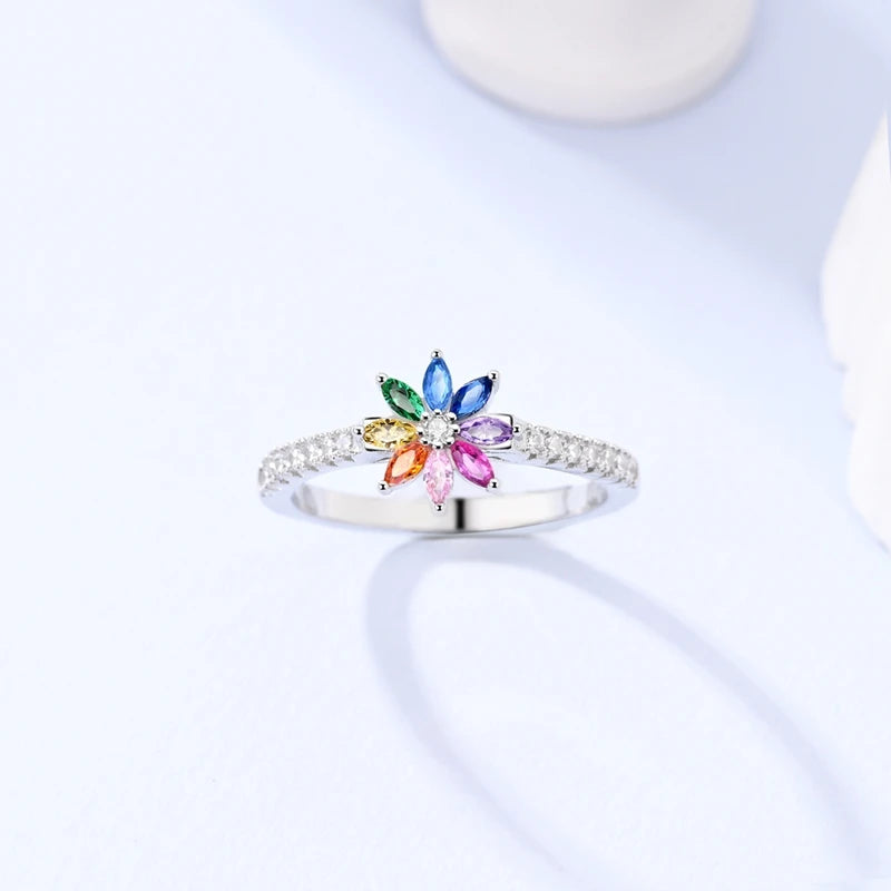 Rainbow Zircon Flower Rings - Hope Sterling Silver Jewelry for Women & Girls