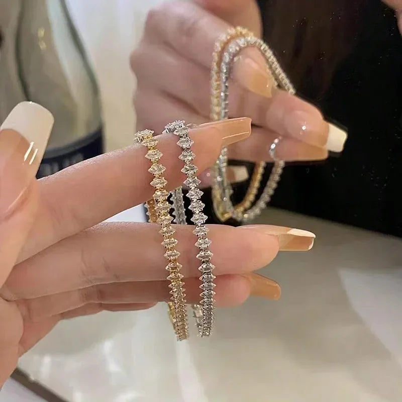 Geometric Crystal Chain Bracelet for Women – Trendy Rhinestone Charm Jewelry Gift