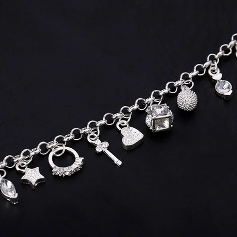 925 Sterling Silver Pendant Chain Charm Bracelet for Women Teens Girls Gift Jewelry