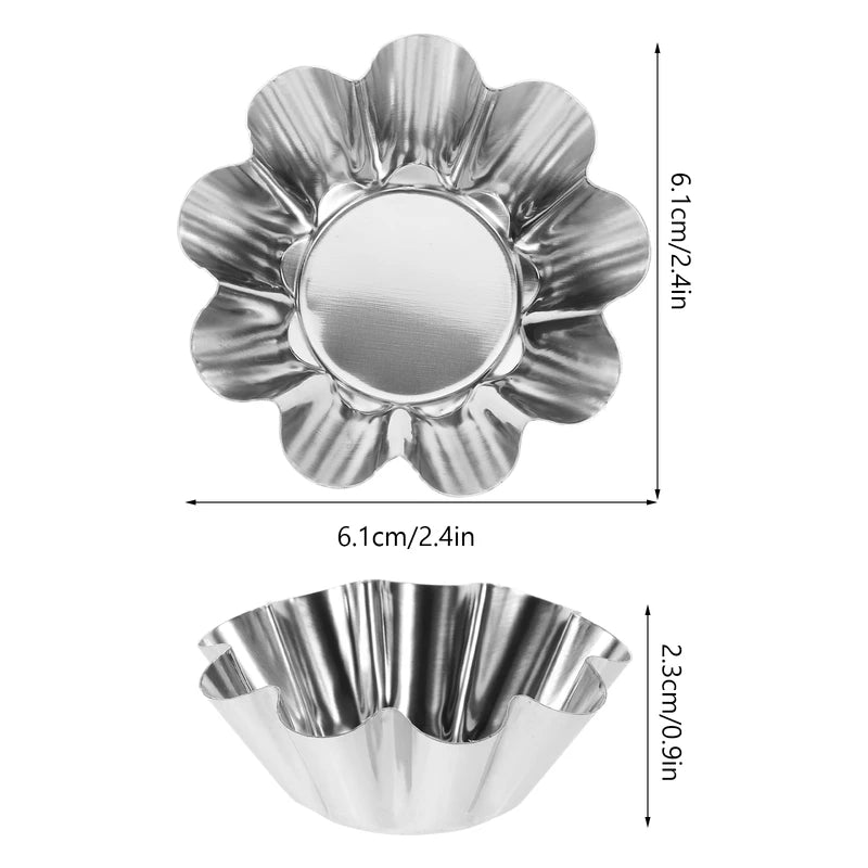 12Pcs Stainless Steel Dessert Molds Non-Stick Egg Tart Cupcake Baking Tools