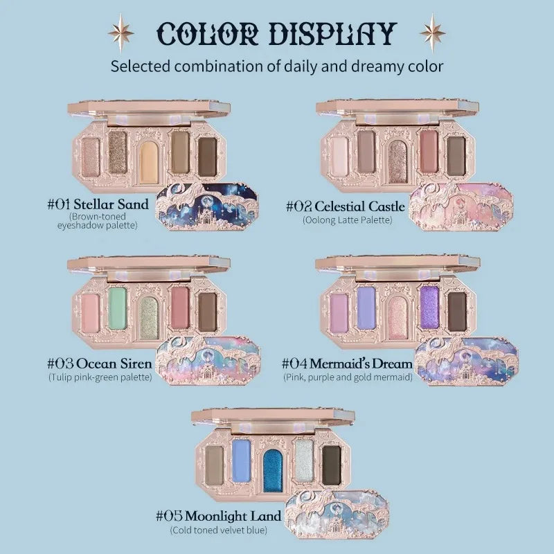 Vegan Makeup Eyeshadow Palette with 5 Vibrant Colors, Waterproof & Glitter Finish