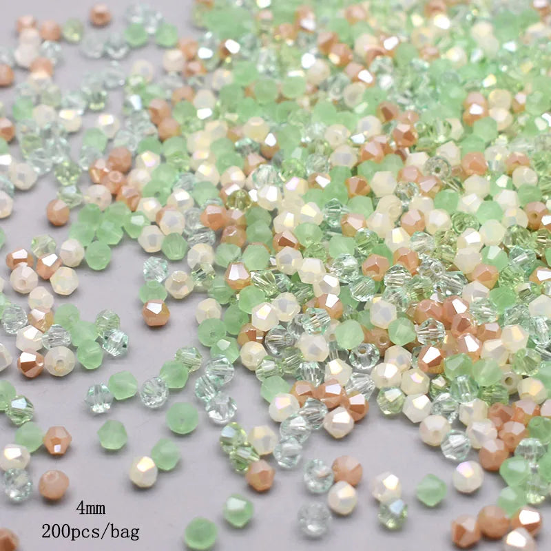 4mm Mixed-Color Crystal Beads 200pcs Bicone Glass Spacer Jewelry Making