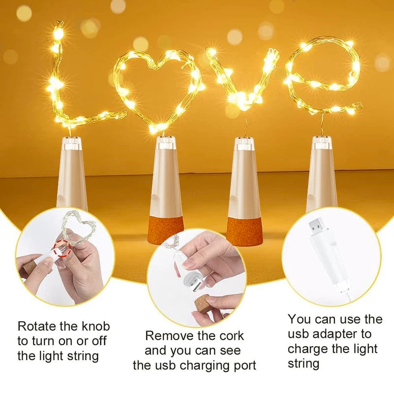 Rechargeable LED Cork Bottle String Lights for Home Party Wedding Christmas