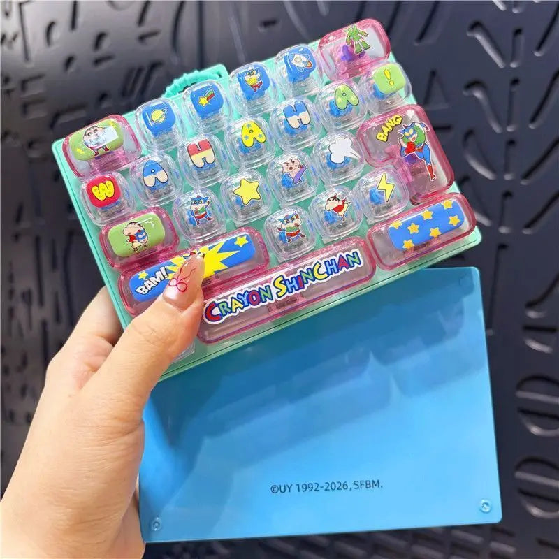 Anime Keyboard Keychain Stress Relief Toy Bag Charm for Students & Cosplay - Crayon Shin-chan Design
