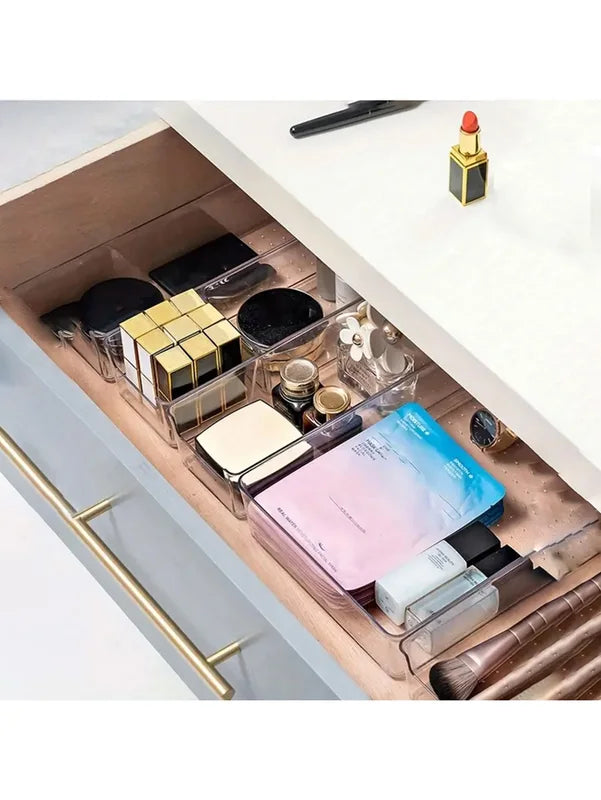 44-Piece Drawer Storage Box Set with Dividers - Transparent Plastic Organizer