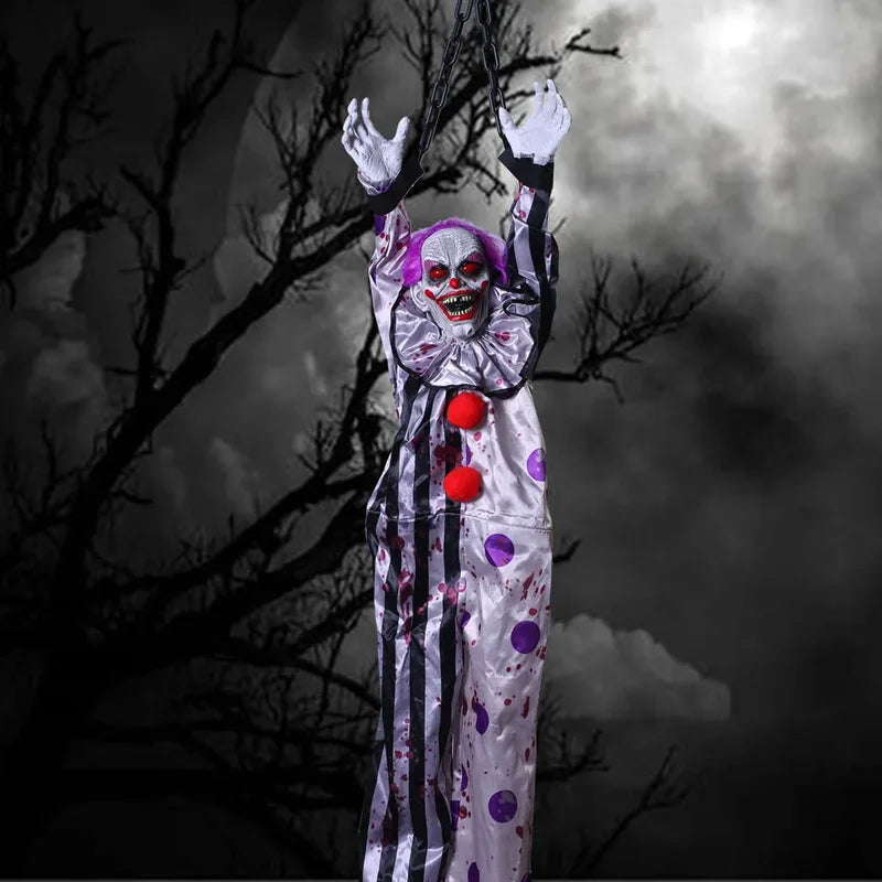Halloween Hanging Clown Decoration with Sound & Light - Creepy Indoor/Outdoor Prop - 5.2FT