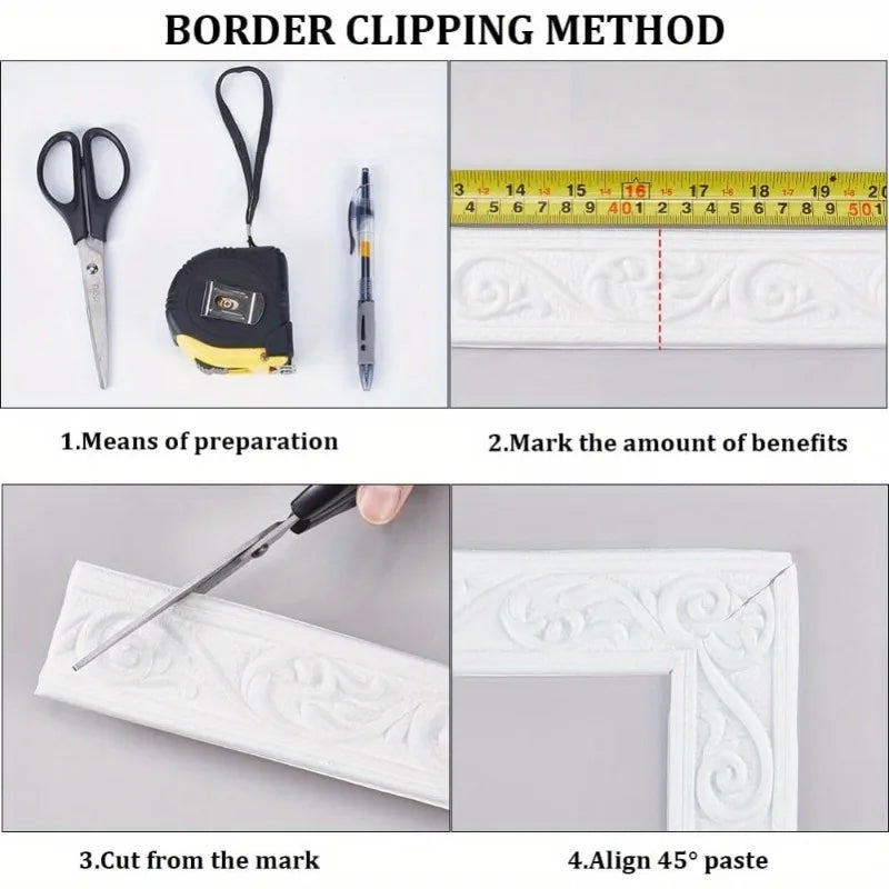 Embossed Foam Wall Molding with Self-Adhesive Backing for Indoor Decor - Baseboard Wall Border