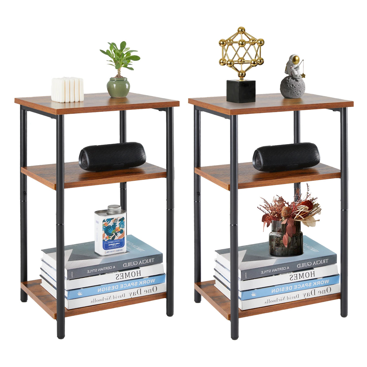 Multi-Tier End Table with Adjustable Feet - Space Saving Nightstand for Bedroom Living Room Office
