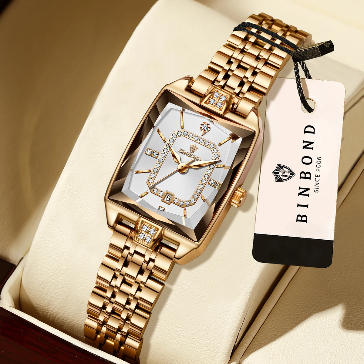 Women's Waterproof Quartz Wristwatch with Auto Date - Luxury Zircon Dial