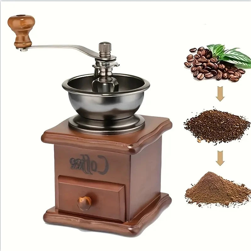 Manual Coffee Grinder Vintage Wooden Hand Crank Burr Mill Classic Coffee