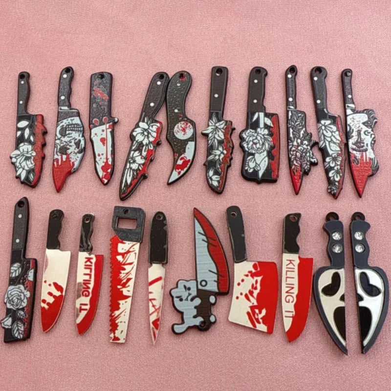 12pcs Acrylic Halloween Sword and Knife Pendant Jewelry Making Kit - Earrings, Necklace, Keychain