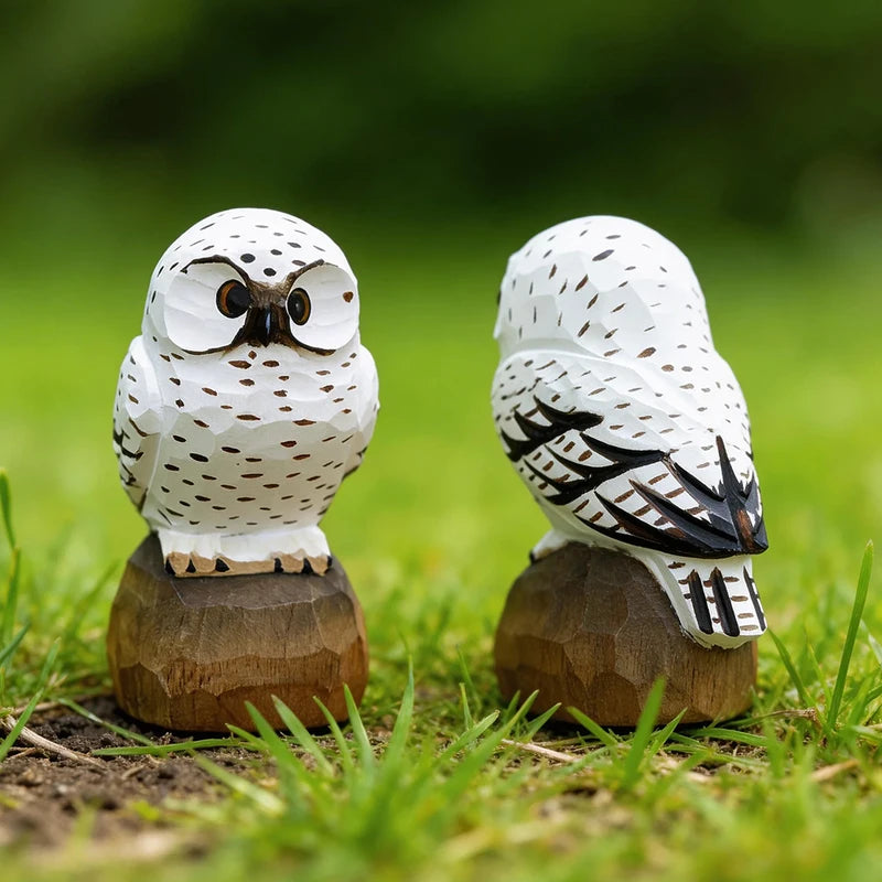 Hand Carved Wooden Owl Figurine Animal Decor Ornament - Home & Gift