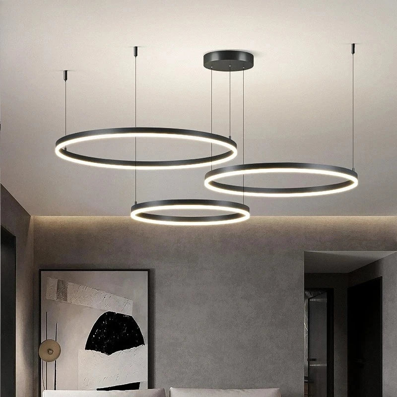 Modern Aluminum Ring Pendant Light - Acrylic LED Chandelier for Living & Dining Rooms