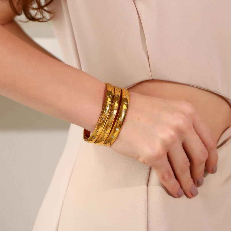 Retro Star Moon Eye Octagonal Zirconia Stainless Steel Women's Bracelet - Waterproof Jewelry Gift