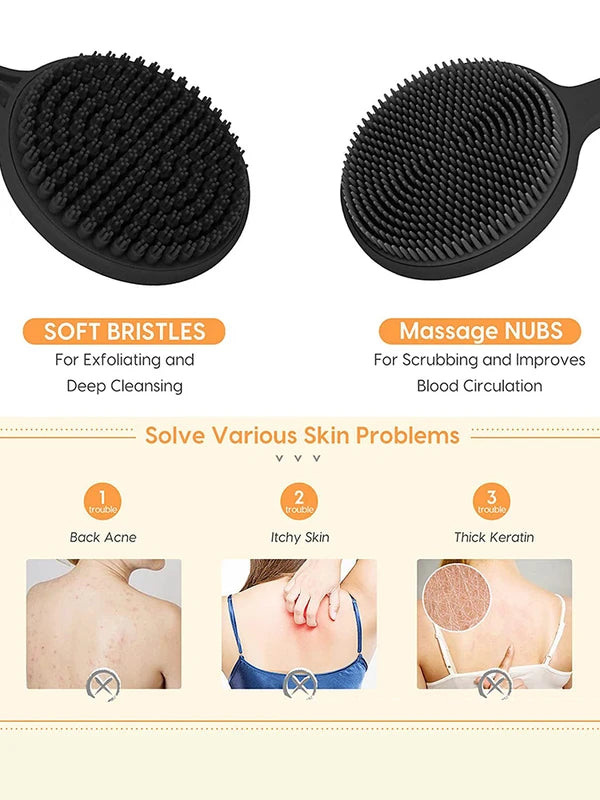 Exfoliating Back Brush with Handle for Shower Bath Skin Cleansing