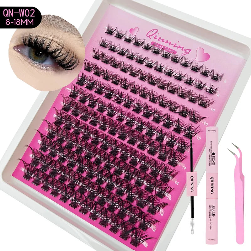DIY Cat Lash Clusters Kit with Bond & Seal - Mixed Tray for False Eyelash Extensions
